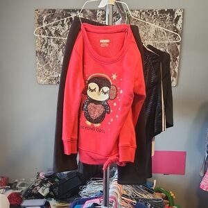 Kids Red Penguin Sweatshirt 3T set